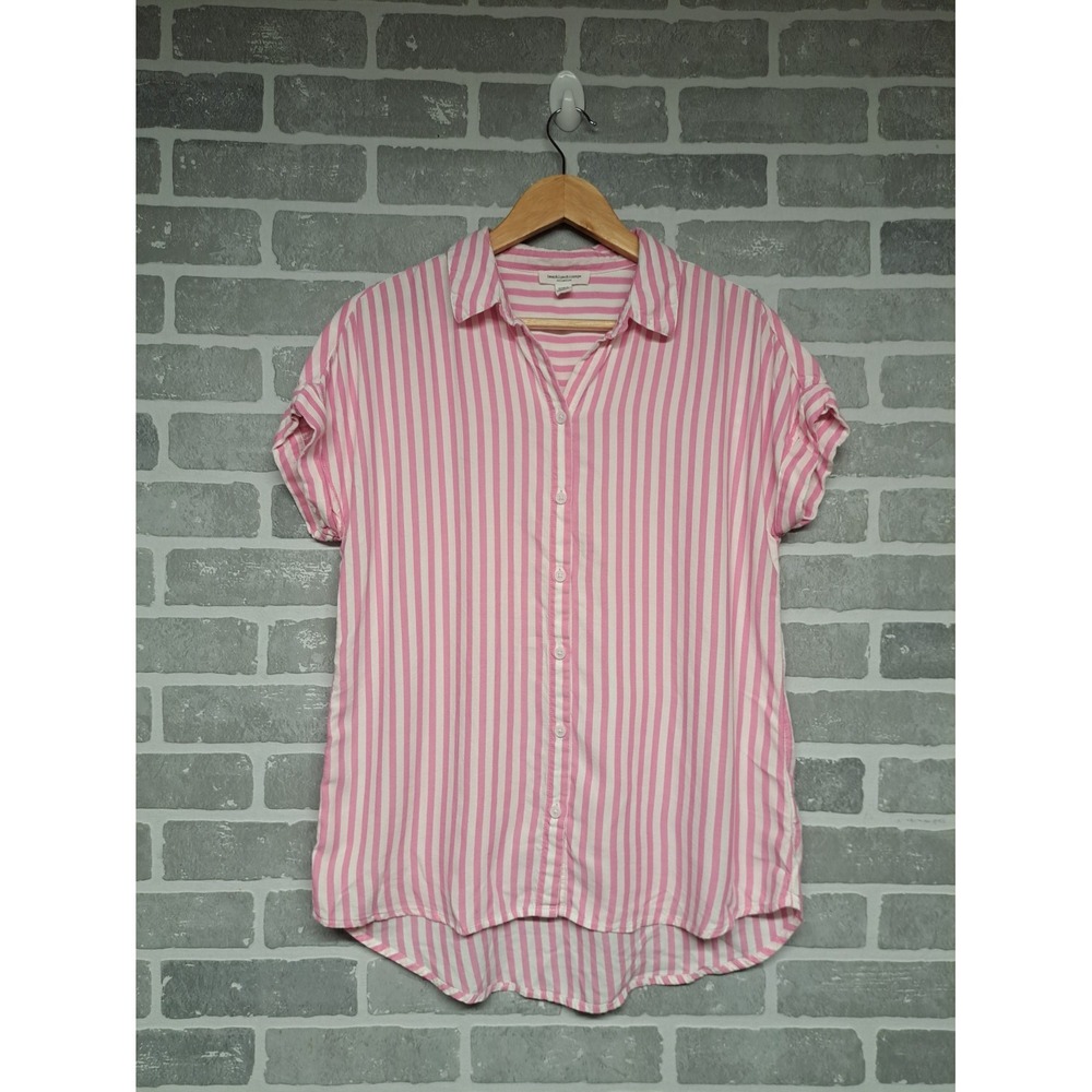 beachlunchlounge Womens Pink White Striped Button Down Casual‎ Blouse Size Small